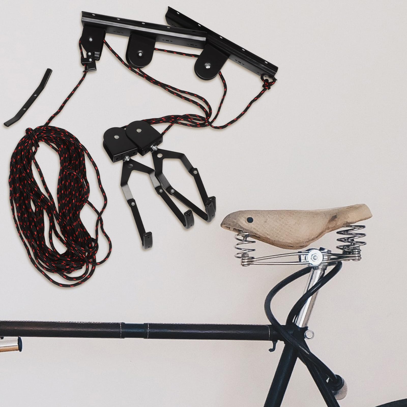 VILLCASE Elevador de Bicicletas de Acero Negro para Garaje Soporte de Pared, Sistema de Poleas para Colgar Bici y Ahorrar Espacio Hogar