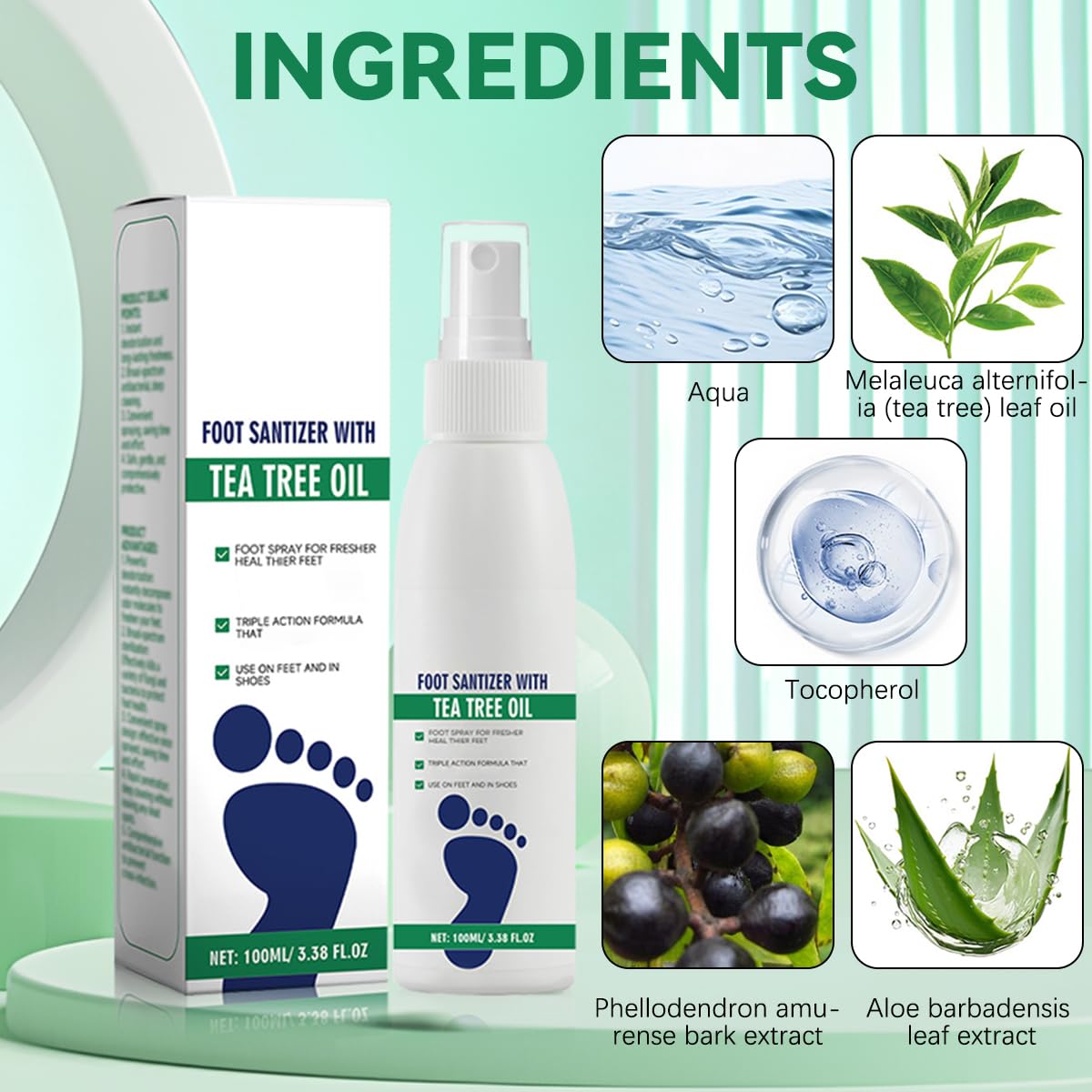 2 aerosoles desinfectantes de pies con aceite de árbol de té, spray desinfectante transparente para pies