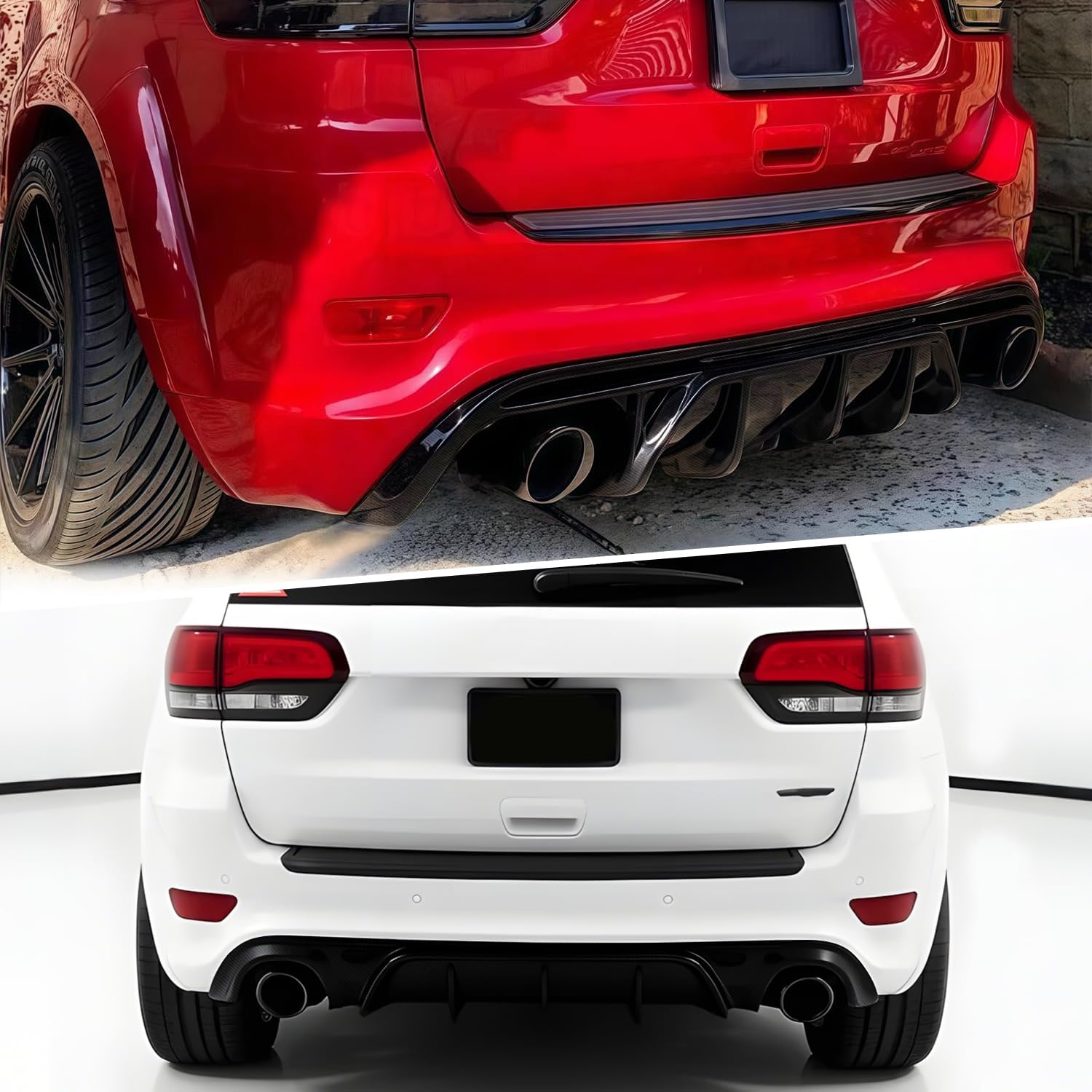 Rear Diffuser Compatible with Jeep Grand Cherokee SRT 2014-2021, Rear Bumper Lip Lower Diffuser Grand Cherokee SRT Accessories (Carbon Fiber, Rear Diffuser)