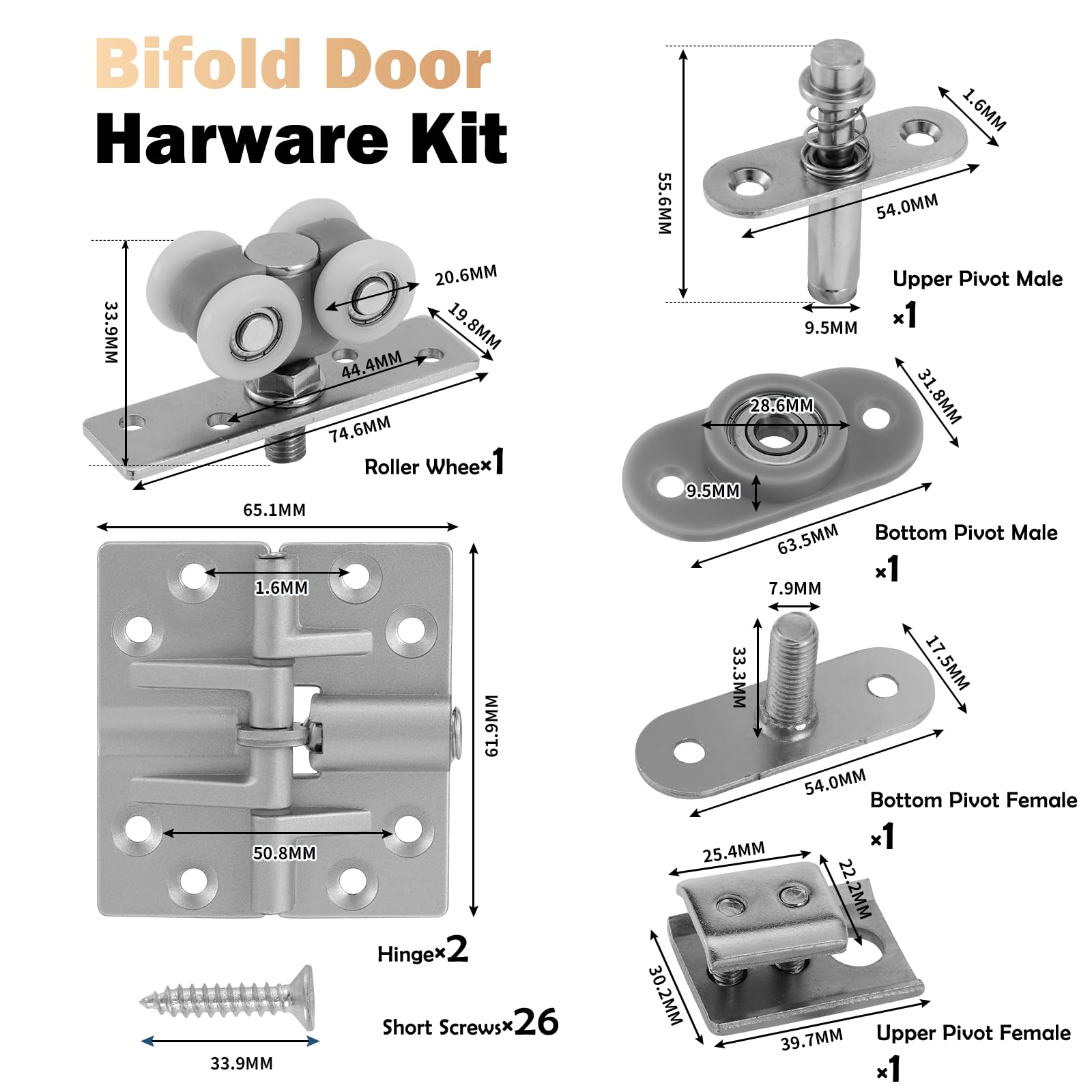 HBL' 1 kit di ferramenta per porta bifold, set di ferramenta per porte a due ante con binario lungo 900 mm, per armadio pieghevole e uso interno, resistente e facile da installare