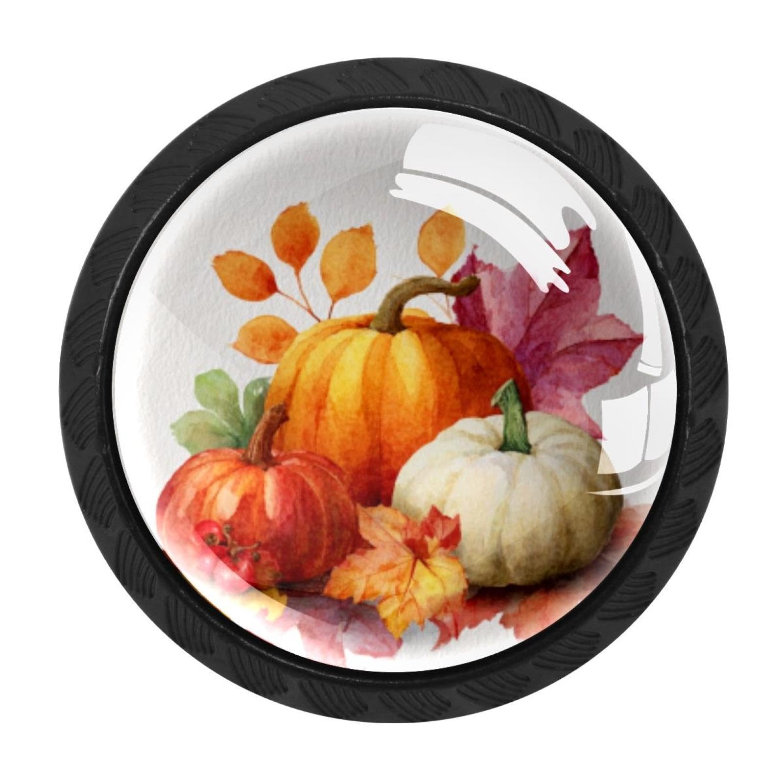 CHENZZZZ 4 pcs Watercolor Pumpkins Autumn Leaves (2) Drawer Knob Pull Handle Crystal Glass Cabinet Drawer Pulls with Screws for Home Office Cabinet Cupboard