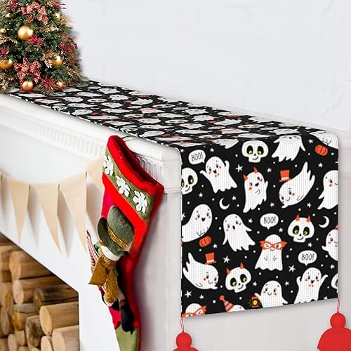 Vista 6 de Christmas Table Runner 60 Inches Long Fall Table Runner for Dining Table Christmas Decorations Coffe Table Runner with Tassels Kitchen & Table