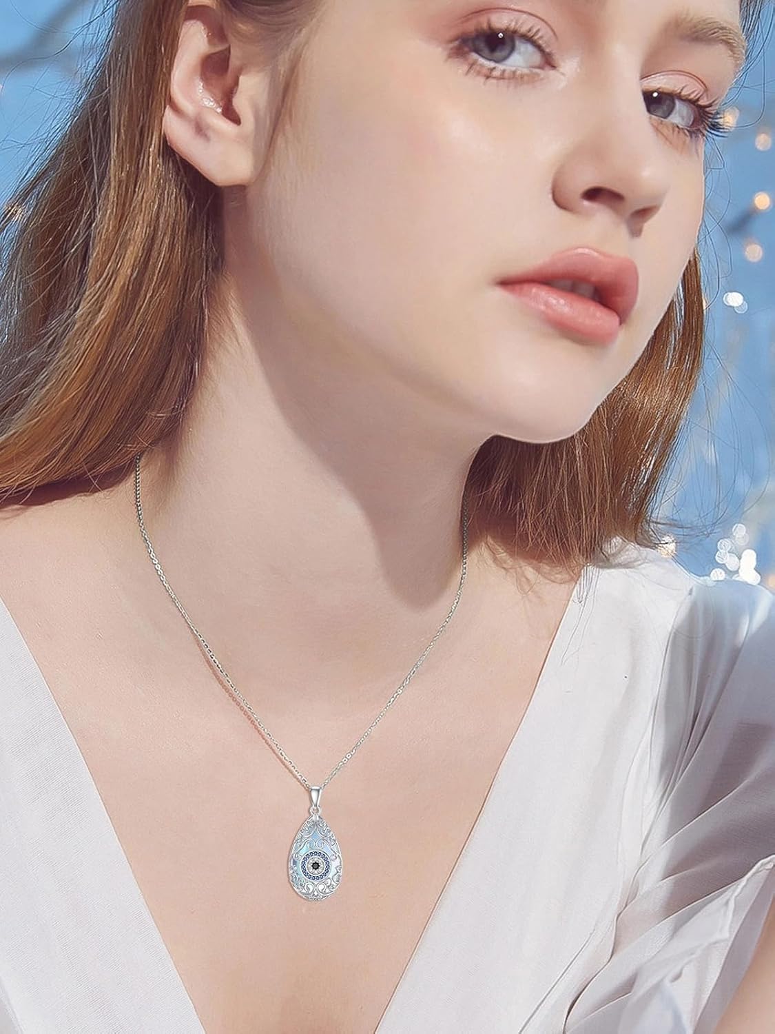 Teardrop Filigree Moonstone Necklace 925 Strerling Silver Hamsa/Tree of Life/Evil Eye Necklace Protection Pendant Protection Moonstone Jewelry Christmas Gifts for Women - Image 6