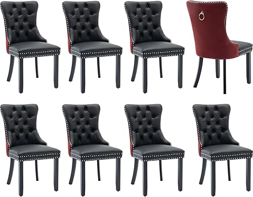 Miniatura 97 de Juego de 6 sillas de comedor modernas, sillas de comedor tapizadas con patas de madera maciza, silla decorativa de terciopelo camello, Sillas de 02-