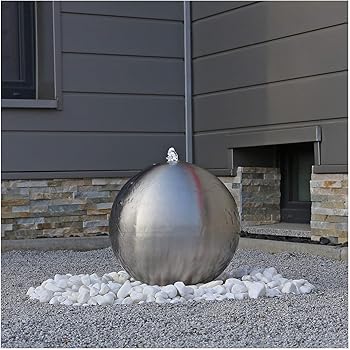 Clgarden Edelstahl Gartenbrunnen Esb4 Mit Einer 38cm Grossen Edelstahl Kugel Matt Geburstet Und Led Beleuchtung Kugelbrunnen Amazon De Garten