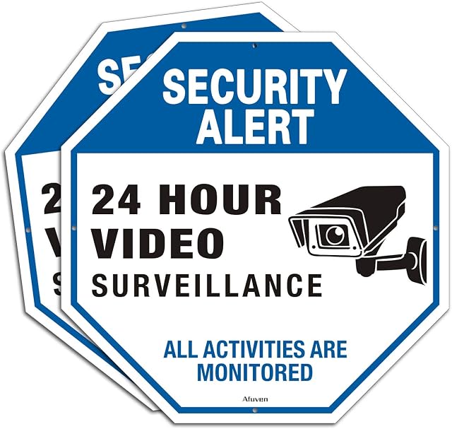 Video Surveillance Signs 12 x 12 Inches 2 pack Security Alert 24 Hour CCTV Camera Signs Reflective Aluminum Anti UV Protected Metal Sign Waterproof Durable Ink Easy to Install Outdoor Use