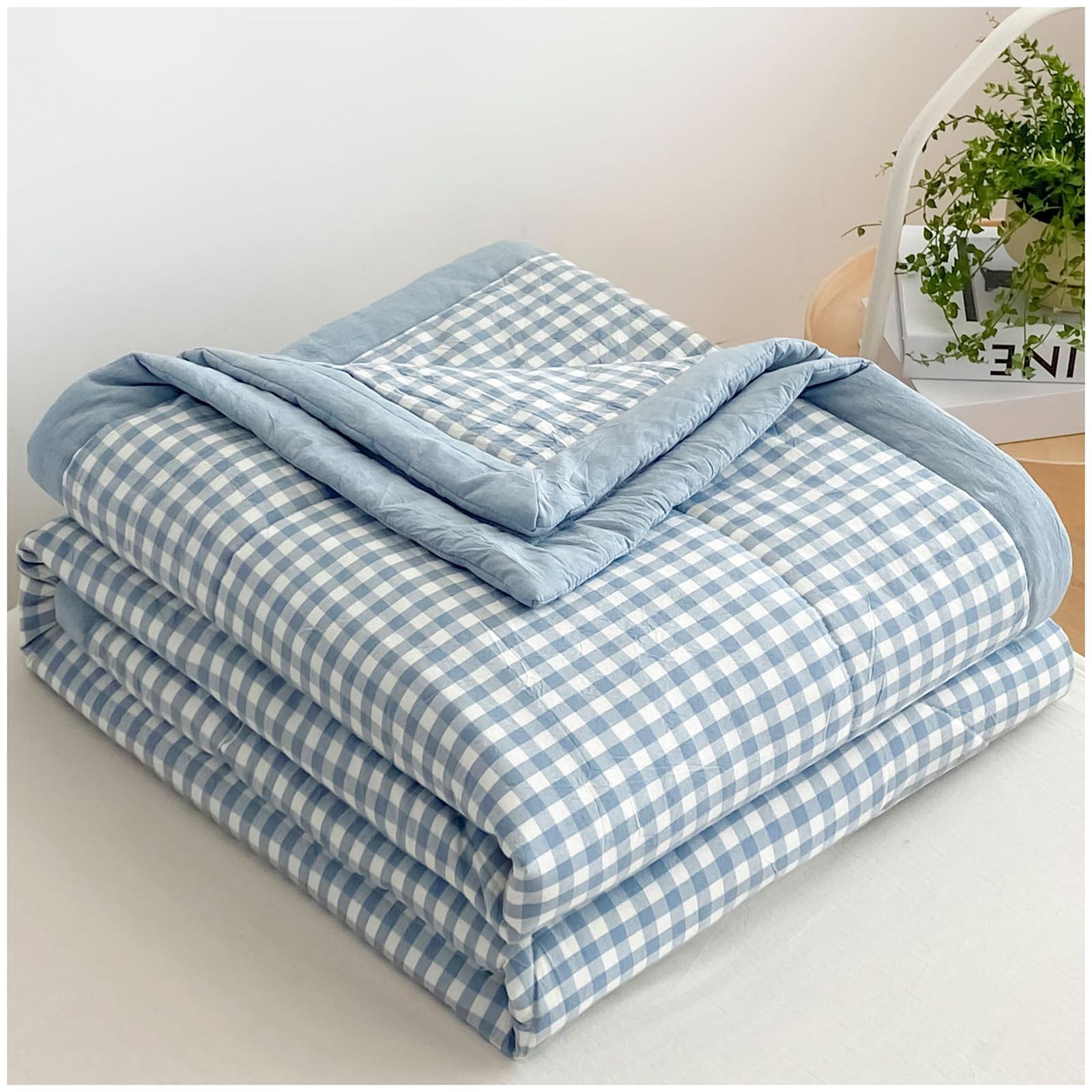 Gofohimi A New Modern Ir Condition Cotton Quilt - Lightweight Blanket Quilted Spring/Summer Thin Quilt Cotton Breathable Comforter Plaid Print Quilts Bedspread,,200X230cm