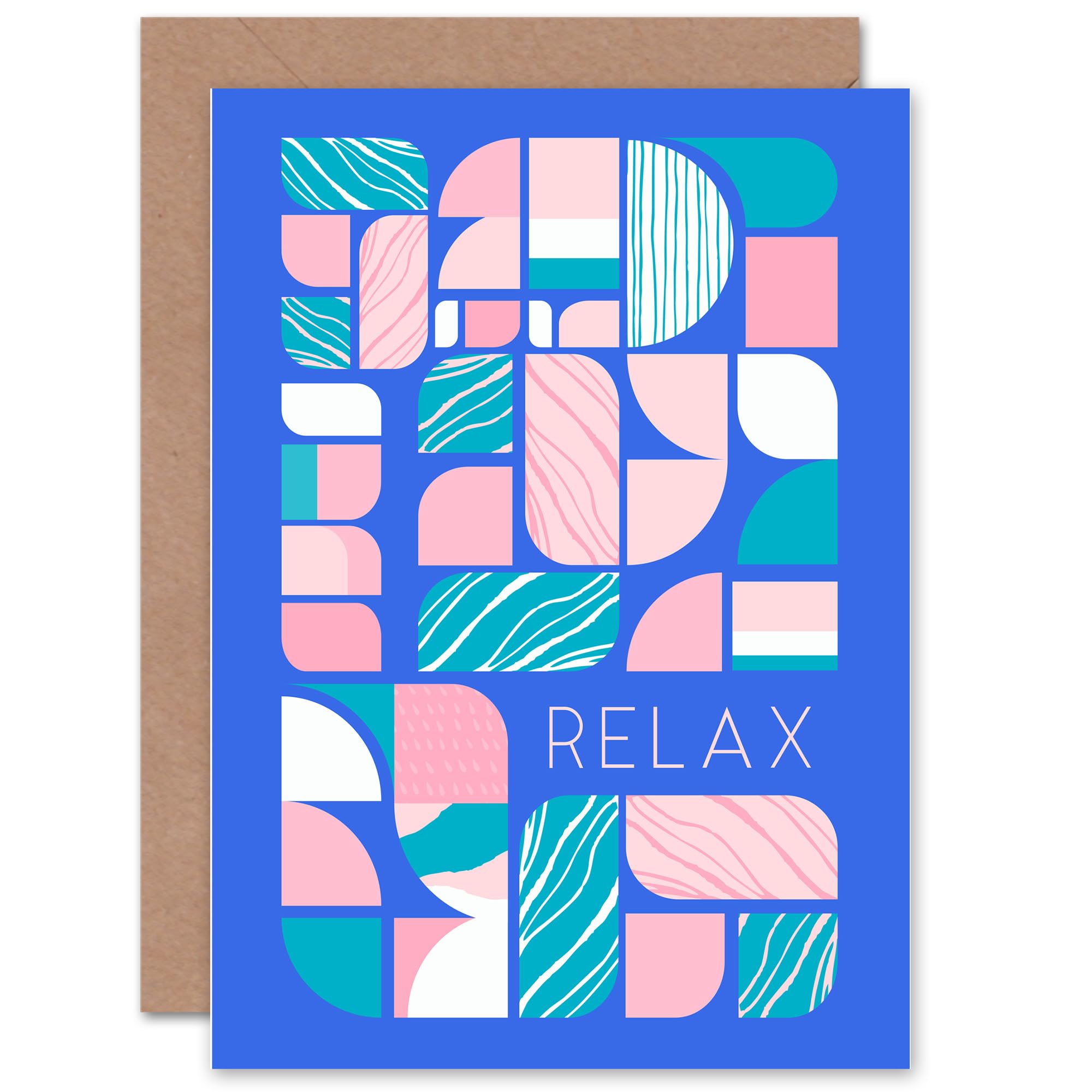 Artery8 Chill Pattern Relax Quote Affirmation Calm Blue Spa for Him or Her Man Woman Birthday Thank You Get Well Soon Blank Art Greeting Card