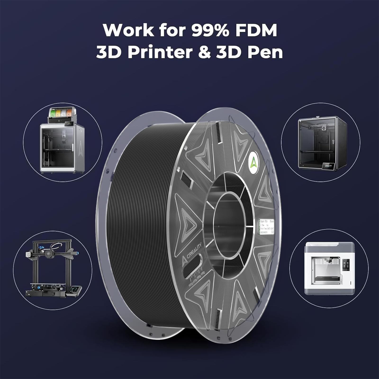 Creality Hyper PLA - Filamento RFID de 1.75 mm, 4 kg para combo K2 Plus, filamento de impresora 3D para alta velocidad de 30 a 600 mm/s, paquete de 4 (4 kg)/carrete de filamento Hyper RFID compatible