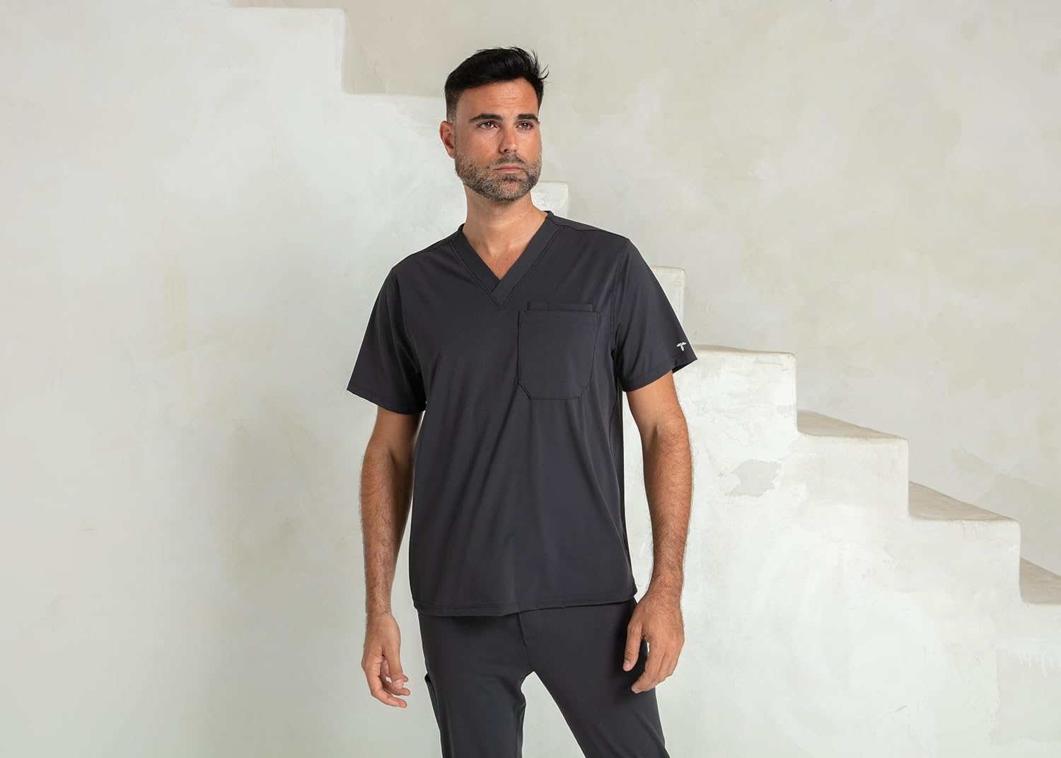 Scrub Top for Men - 3 Pockets, Tailored Fit, V-Neck, 4-Way Stretch, Moisture-Wicking - Image 4