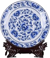ZHUOAOO 10-Inch Blue and White Porcelain Decorative Plate - Jingdezhen Qinghua Floral Art for Wall, Table or Shelf Display