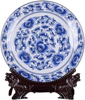 ZHUOAOO 10-Inch Blue and White Porcelain Decorative Plate - Jingdezhen Qinghua Floral Art for Wall, Table or Shelf Display