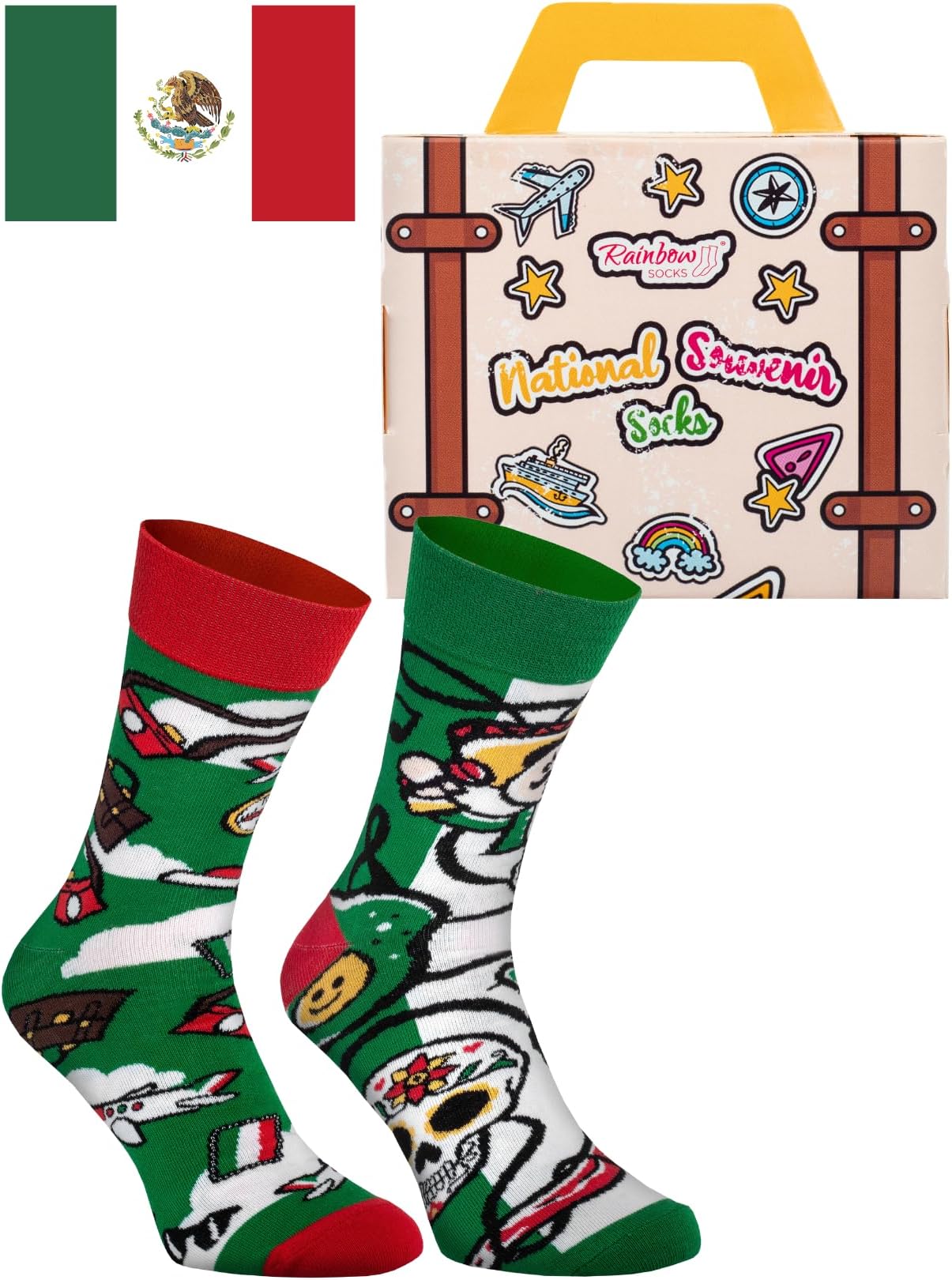 Damen Herren Mexiko Lustige Socken Koffer - Ein Novely Geschenk fr Touristen und Mexiko-Fans - Mexico La Catrina Chilischote Mexikaner - 1 Paar