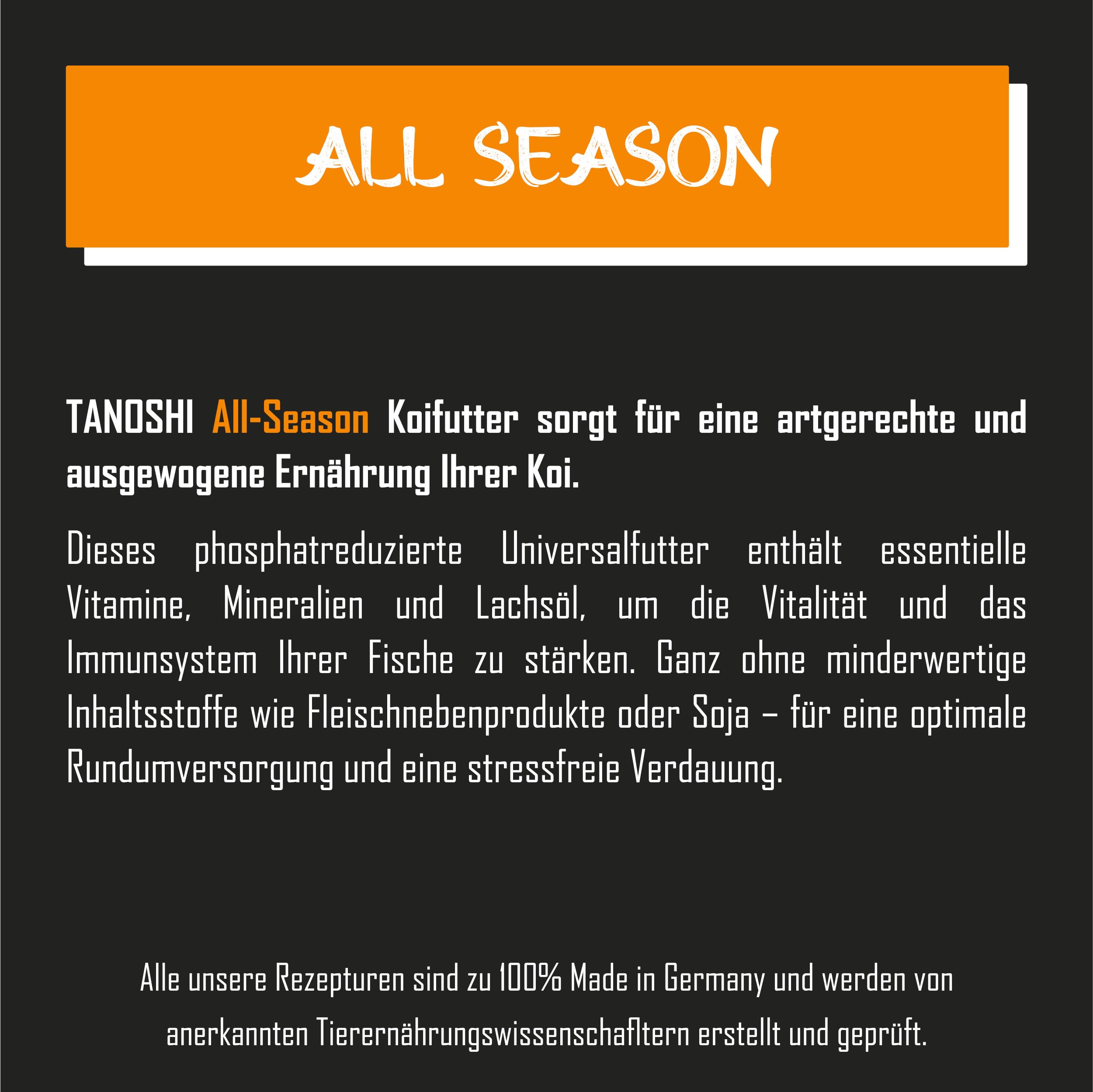Tanoshi Koifutter - All Season - 6mm 13,5 kg | Schwimmendes Hauptfutter für eine ausgewogene Ernährung | Ganzjahresfutter mit Lachsöl | ab 8°C