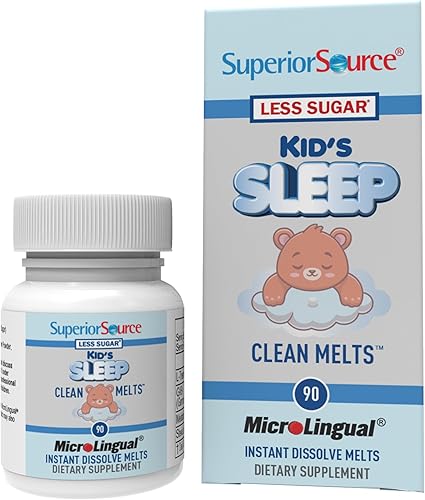 Superior Source Children's Sleep Clean Melts - Suplemento de sueño premium para niños - Contiene melatonina, L-teanina y GABA - Menos azúcar - Sin