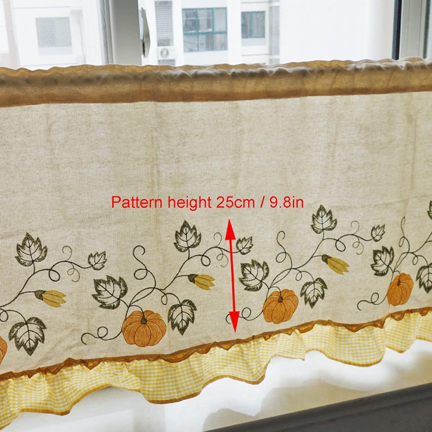 Kitchen Curtain Pumpkin Embroidery, Beige Tier Curtains Valance, for Kitchen/Bedroom/Living Room/Café Small Window Short Drapes Insulating Blackout (Size : W180xH30cm/70.8x11.8in)