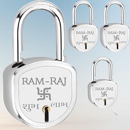 RAM-RAJ shubh labh lock and keys door lock for home Steel 65mm, double locking, 8 lever lock for home, gate, door, shop, shutter original Aligarh lock, silver finish (Pack of 4)