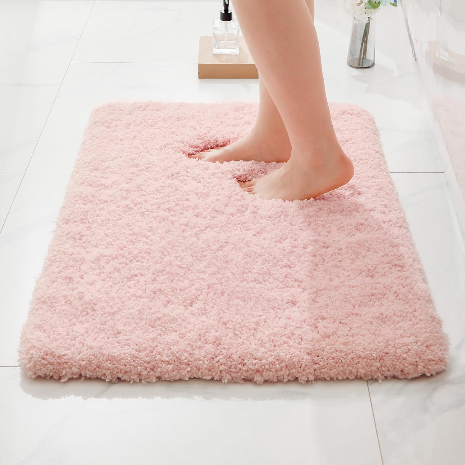 ILANGO Pink Bathroom Rugs 36" × 24" Non Slip & Super Absorbent Extra Thick Soft, Washable Bath Mat for Floor, Non Shedding Microfiber Plush Shaggy Bath Rug with Rubber for Bathtub Shower Room Sink Pink 2' x 3' (24''x36'' Bathroom Rug)