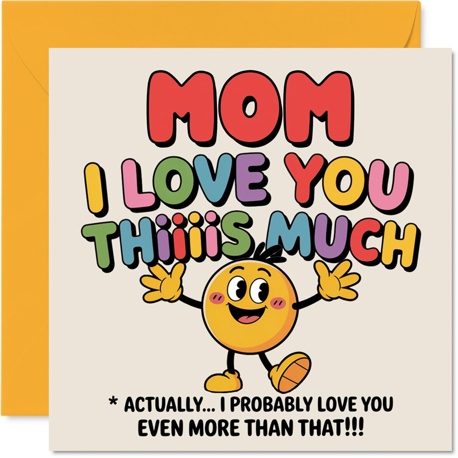 Mom Birthday Card - I Love You Thiiiis Much - Happy Birthday Card for Mom from Son Daughter, 145mm Cute Colourful Cartoon Character Bday Greeting Cards