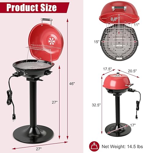 Miniatura 7 de ARLIME Parrilla eléctrica al aire libre de 1600 W, parrilla de barbacoa con estante de calentamiento para 15 porciones, temperatura ajustable,