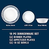 Vista 2 de Corelle Vitrelle Juego de vajilla de 18 piezas para 6 personas, juego de platos y cuencos de vidrio de triple capa y resistentes a roturas y Acadia
