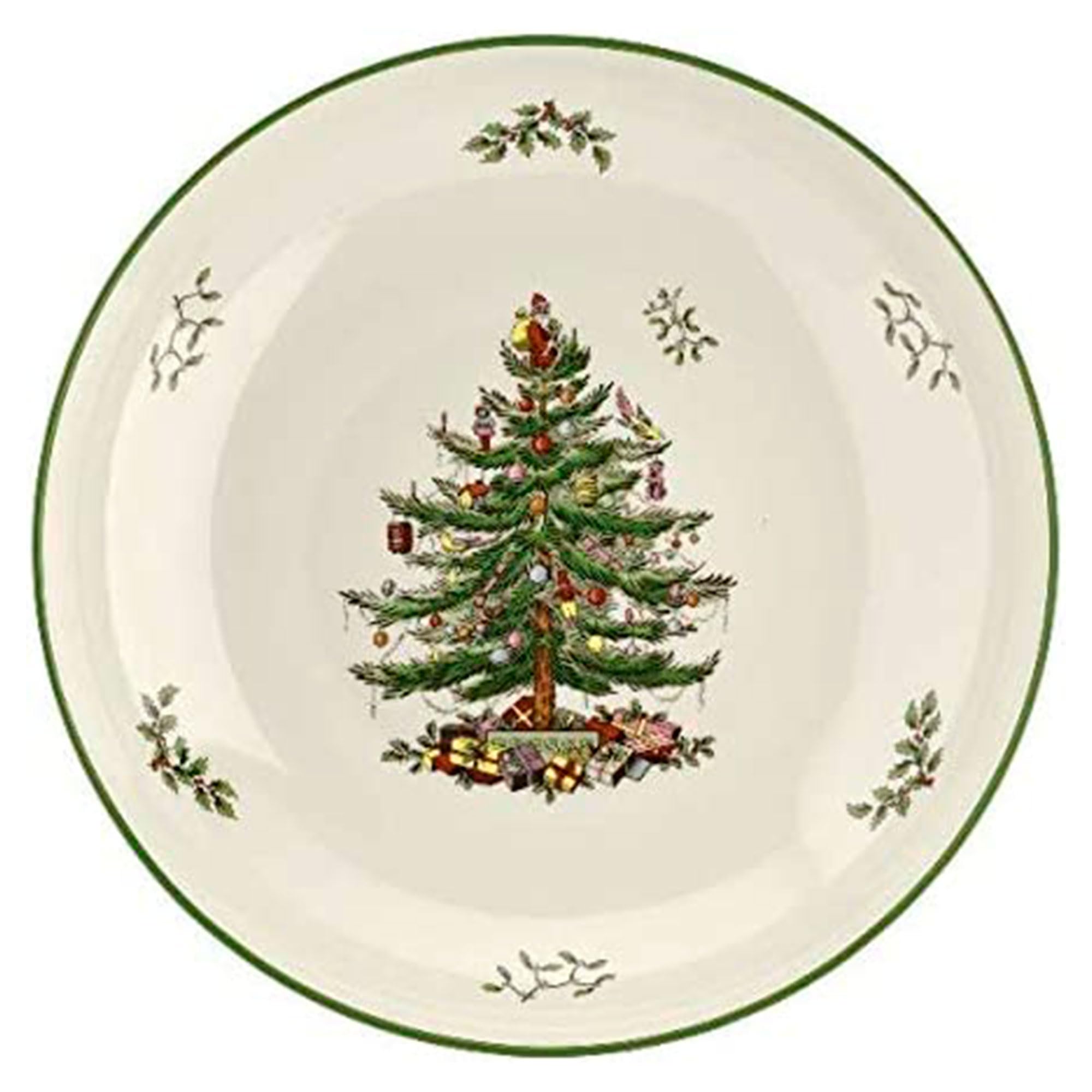 SpodeChristmas Tree Pasta Bowl - Large 13-Inch Serving Bowl, Dishwasher, Microwave & Freezer Safe, Fine Porcelain, Holiday Tableware, Festive Dinnerware & Kitchenware, Green/Beige