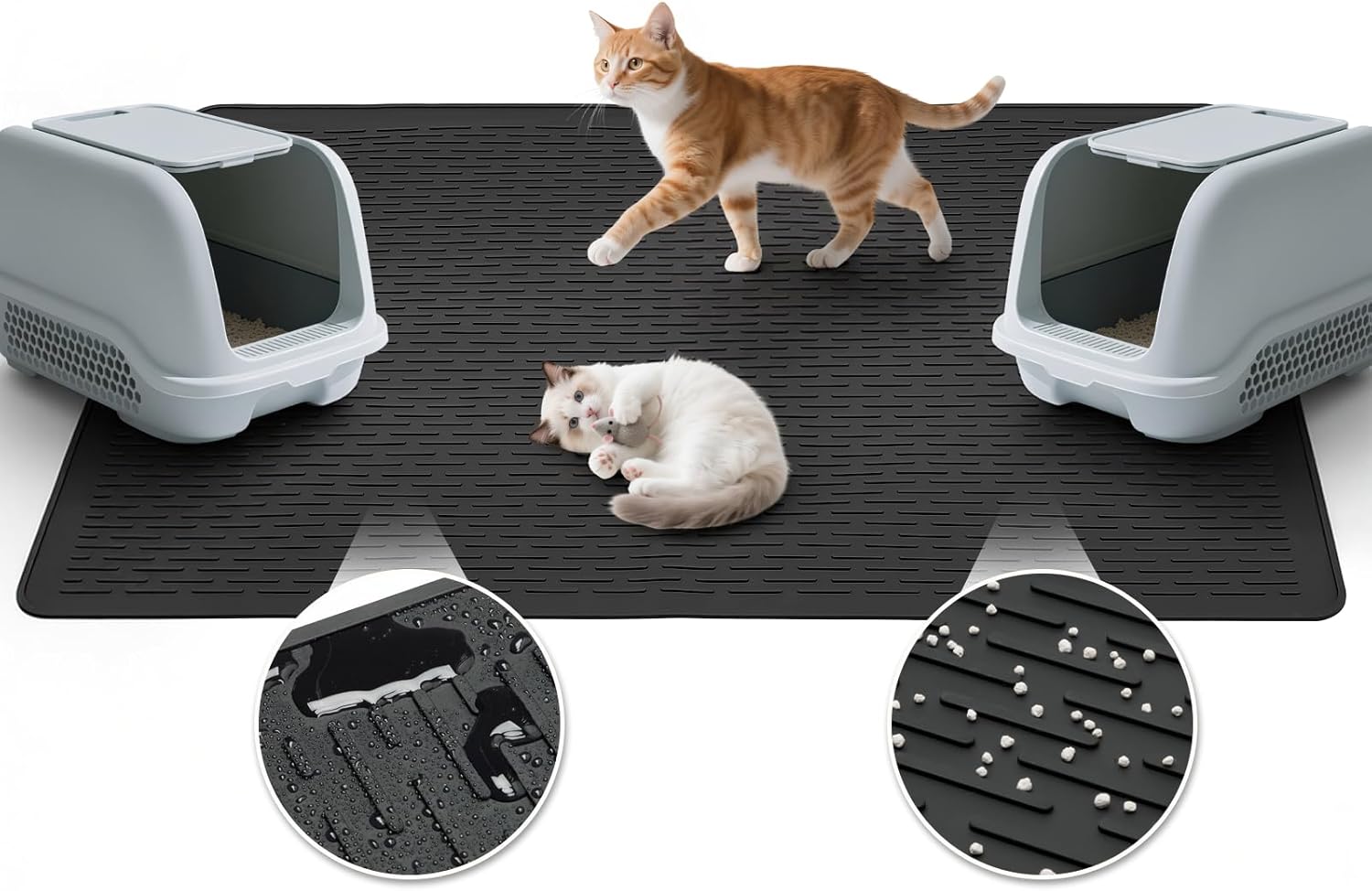 Cat Litter Mat, 39x27in Waterproof Large Rubber Litter Box Mat Easy to Clean, Washable Soft Litter Trapping Mat, Indoor Floor XL Kitty Mat, Black