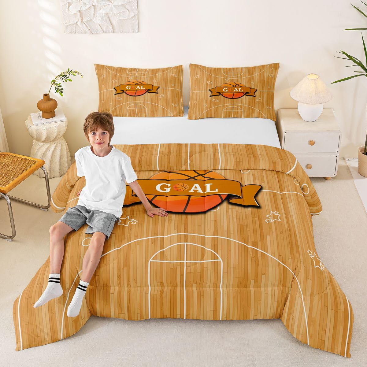 Homewish Koszykówka wzór gamingowy pomarańczowy pojedynczy zestaw pościeli - gry w piłkę sport motyw zestaw kołdry plac zabaw zestaw kołdry - geometryczna kołdra bez pokrowca