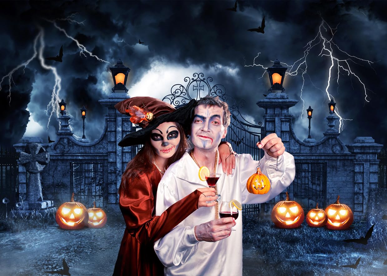 LYWYGG 10 x 8FT - Sfondo fotografico di Halloween, scena notturna con lanterna, decorazione per feste e accessori per feste per bambini CP-412-1008