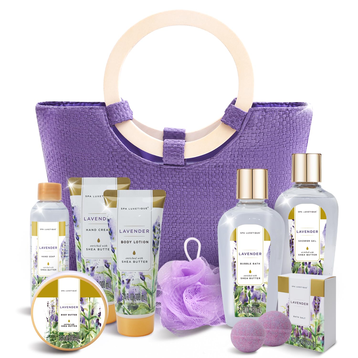 Spa Luxetique Bath Sets for Women Gifts - 10 Pcs Lavender Spa Kit, Self Care Kit for Her, Birthday, Mother's Day, Anniversary, Holiday, Valentine's