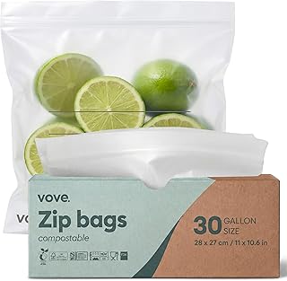 Vove kompostierbare Gefrierbeutel mit Zip-Verschluss (4 L), 30 Stück – PFAS-frei, BPI-zertifiziert, gefriergeeignet, pflanzenbasiert – ideal für Meal Prep & Vorrat