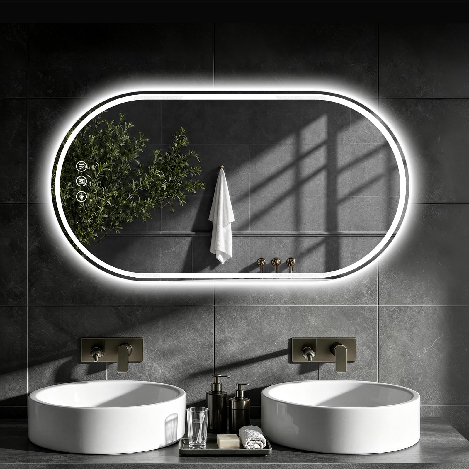XRAMFY Badspiegel mit Beleuchtung LED 114×60CM Anti-Beschlag Badezimmer Wandspiegel Badezimmerspiegel IP65 Wassergeschützt
