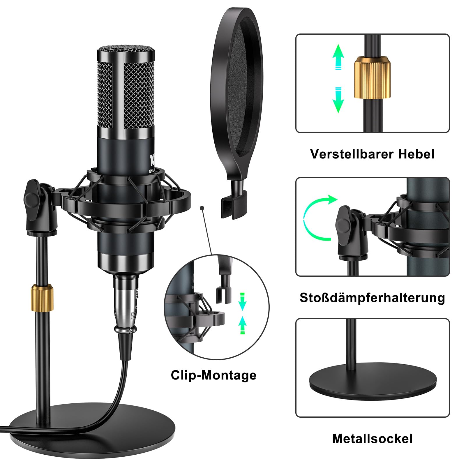 Podcast-Mikrofon-Set mit G10 Audio-Mixer & P15 Kondensatormikrofon | Geeignet für Livestream, Gesang, Gaming & Stimmveränderung an PC/Mobilgerät mit integrierter Geräuschunterdrückung
