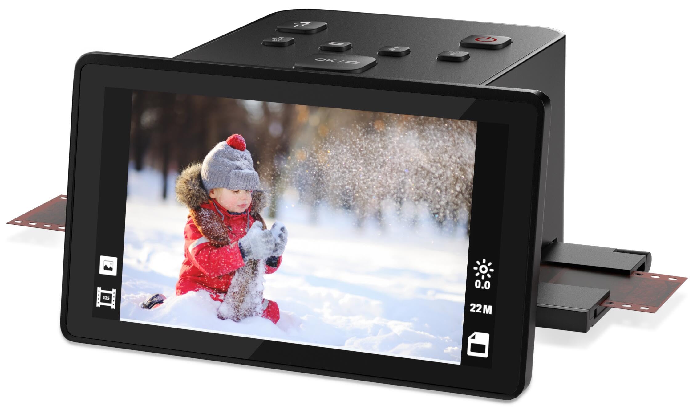 Scanner numérique de film et de diapositives avec grand écran LCD de 5 pouces, scanner de diapositives pour numériser scanner négatif, convertit 135, 126 KPK, 110 négatifs et super 8 films en 22 MP