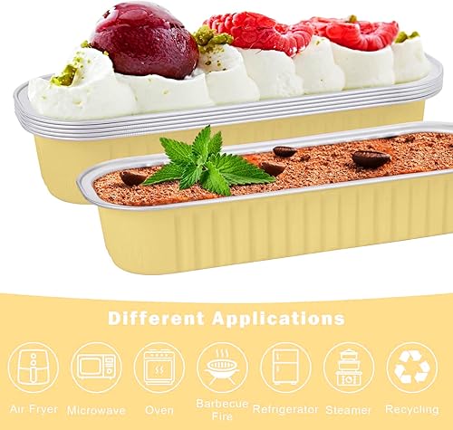 Miniatura 2 de Mini moldes para hornear pan con tapas y cucharas (paquete de 50, 6.8 onzas), recipientes rectangulares de aluminio para cupcakes con adhesivo de