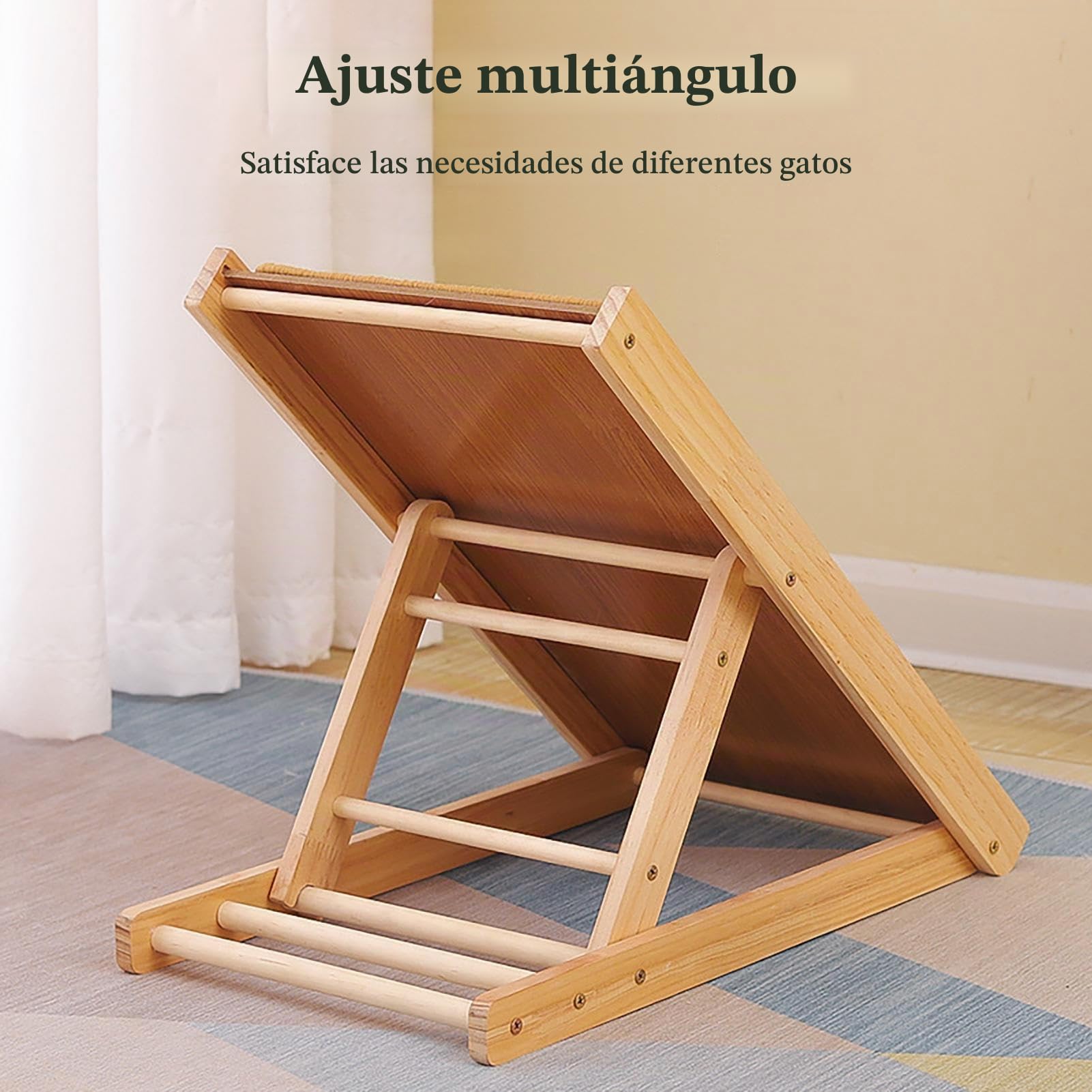 Rascador de Sisal y Rampa Duradera para Gatos de Interior con Cama Ajustable de Tres Alturas Diferentes