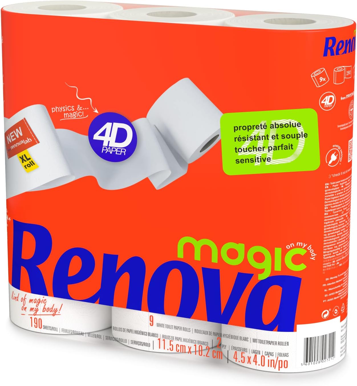 Renova Magic Toilet Paper 9 Rolls 2 ply White