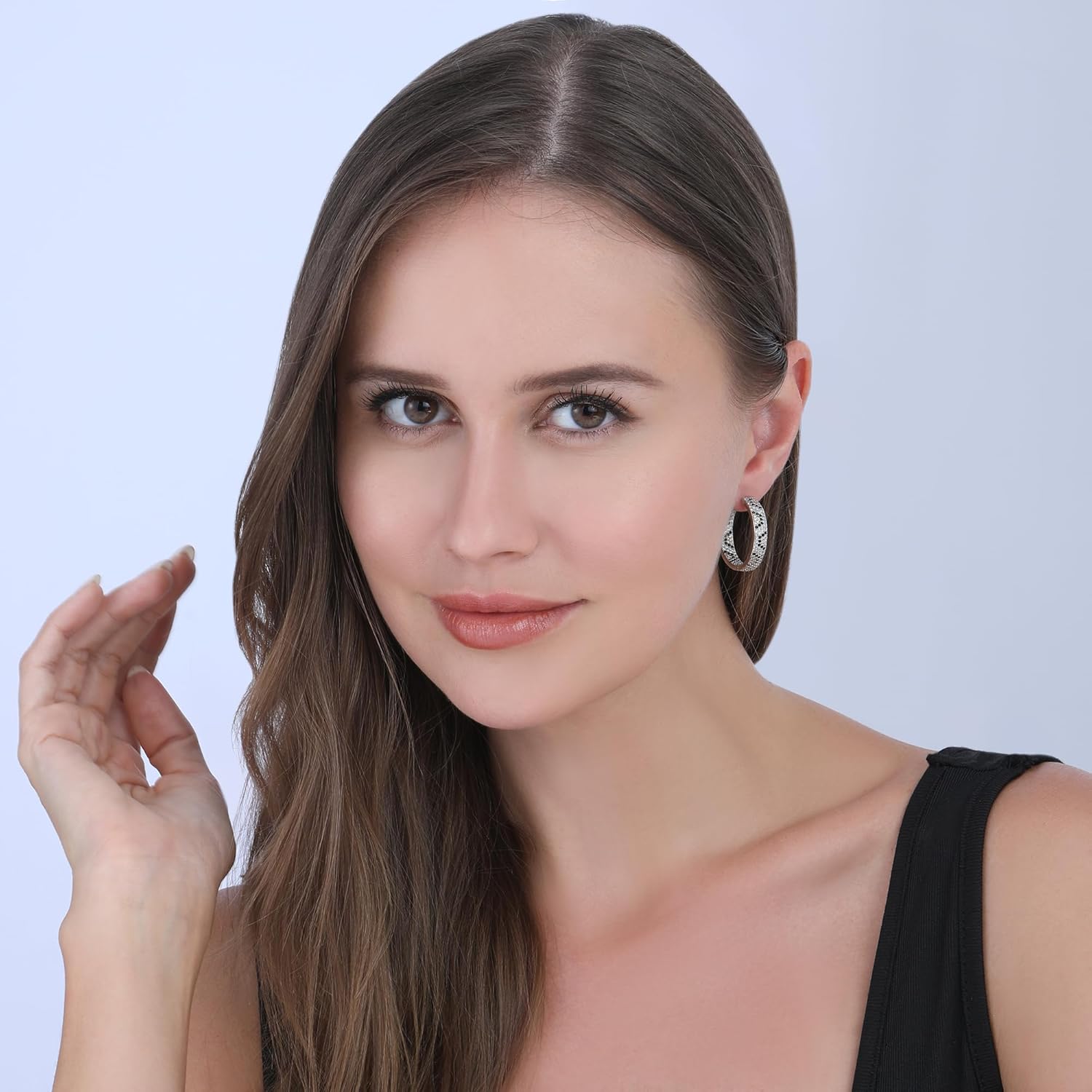 Rose Gold Hoop Earrings for Women, 925 Silver-Plated Thickened Hypoallergenic Earrings, CZ Black Gemstone-Inlaid Earrings - Women's Fashion Jewelry - Image 3