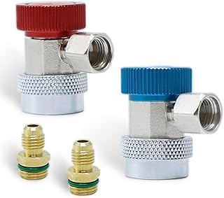CCLIFE 2tlg R12 R134A AC Auto Klimaanlage Adapter mit Schnellkupplung und Kältemittel Manometer, 1/4 Zoll, Hoch- & Niederdruck