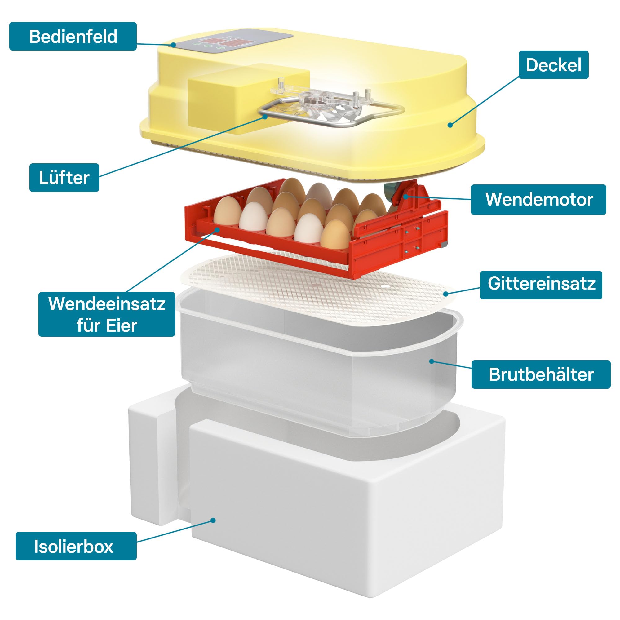 Wiltec Automatische Brutmaschine für 15 Eier, Inkubator mit vollautomatischem Wendesystem, Brutautomat mit Temperatursteuerung und Feuchtigskeitsregulierung, Brutkasten zum Eier ausbrüten