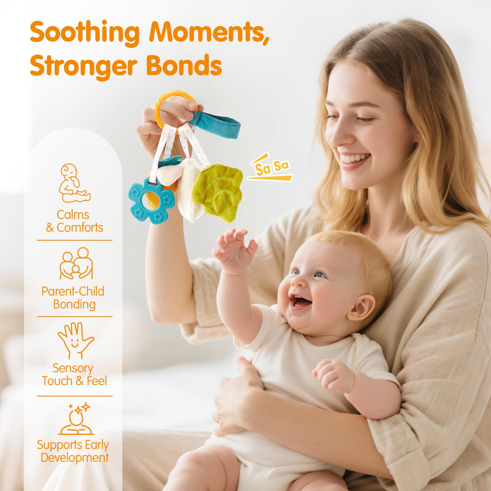 hahaland Sensory Toys for Babies 0-6 Months, Baby Comforter Set including Rattle & Teething Toy, Plush Bunny Soother Blanket - Image 4