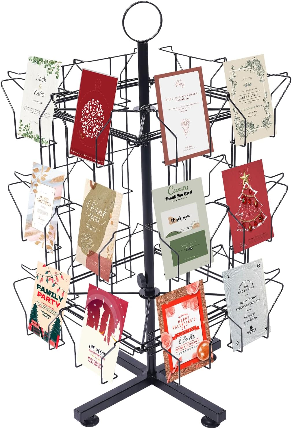24 Pockets Greeting Card Rack, 3 Tiers Countertop Rotating Greeting Card Display