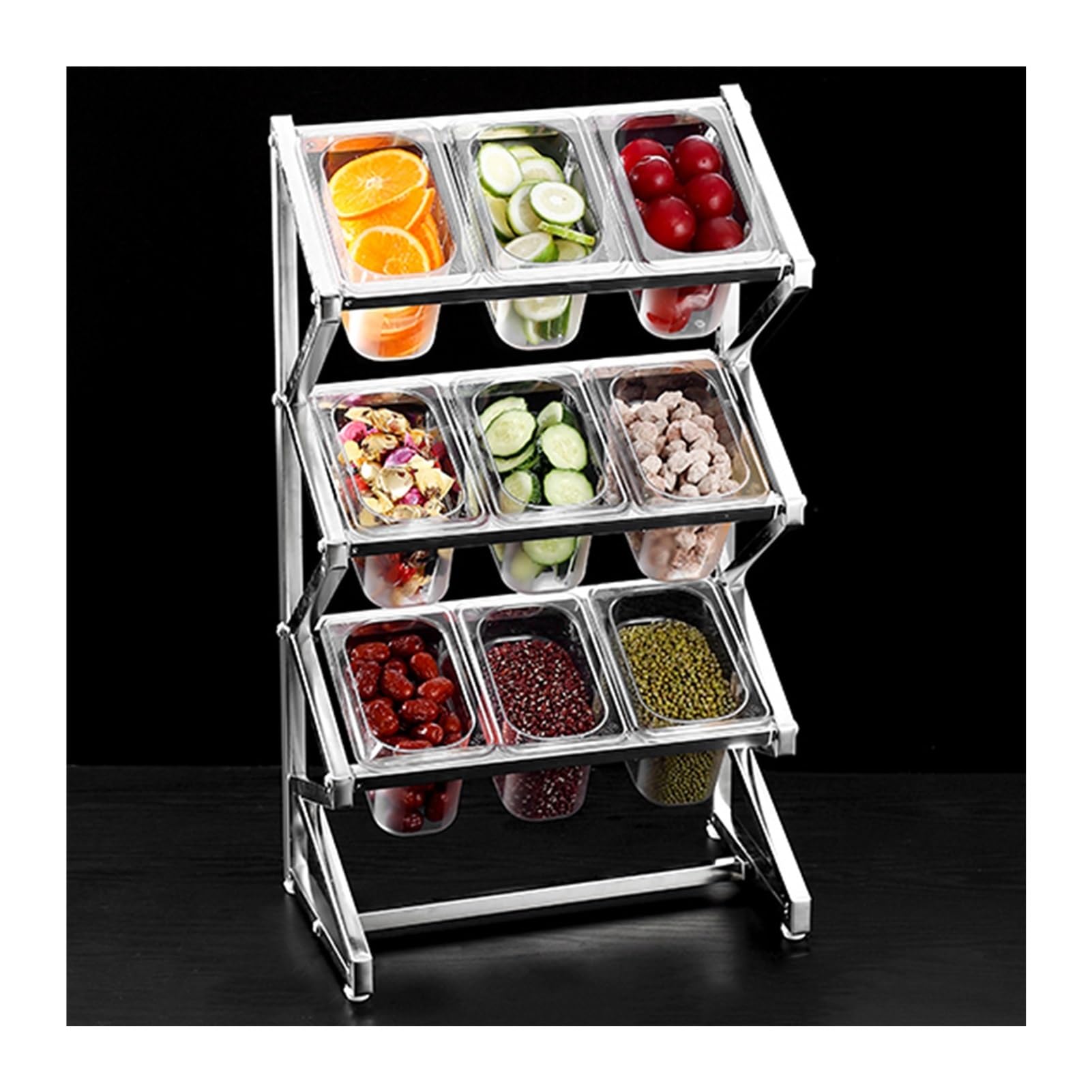Ensemble de Rangement pour épices commerciales, étagère Extensible en Acier Inoxydable pour Condiments, idéale pour la Cuisine, Le Garde-Manger et Les buffets ; Distributeur d'assaisonnement