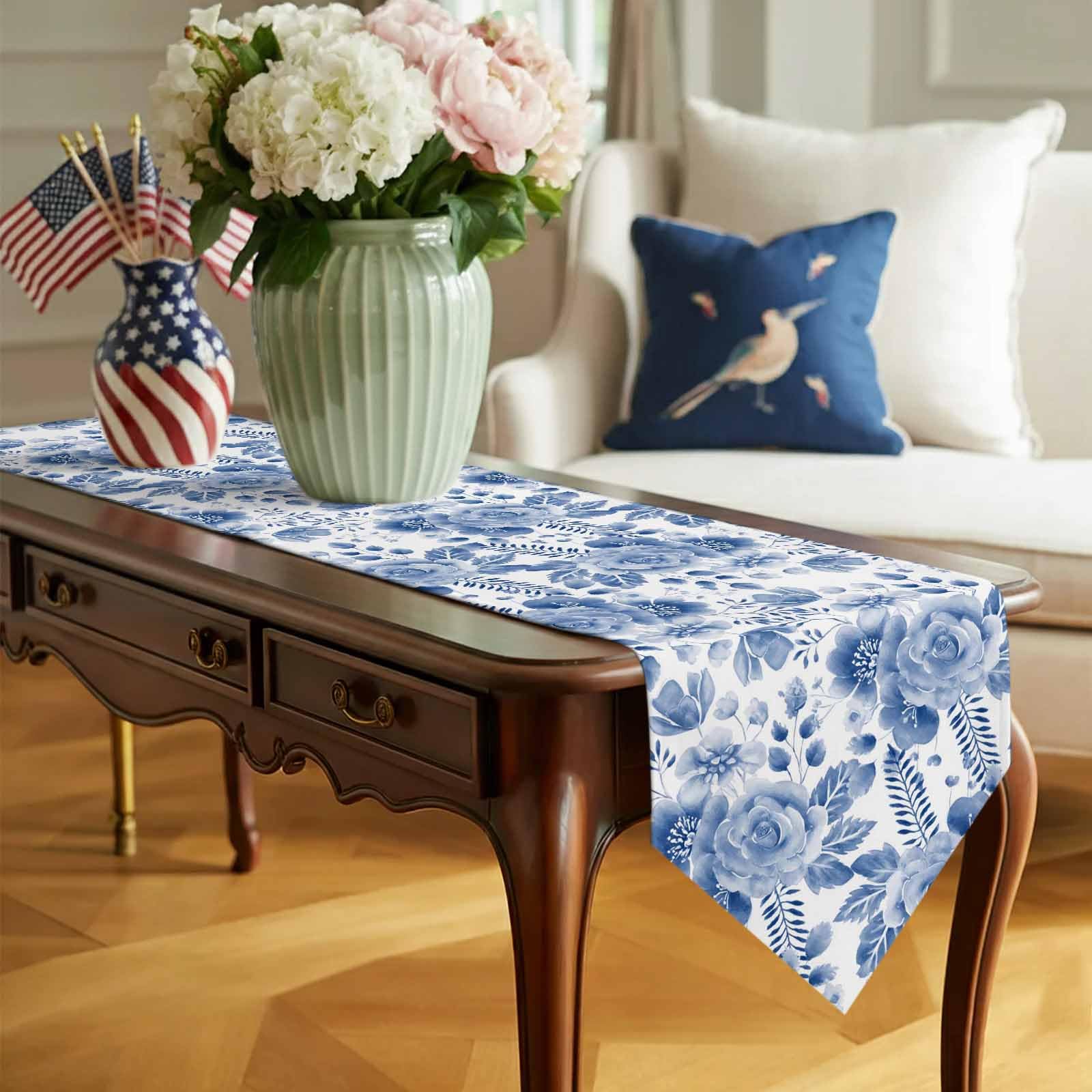 blue dresser runner Indigo & Blues Table Runner