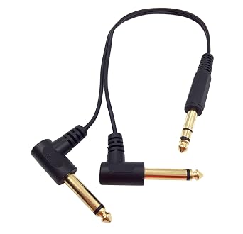 1 Feet Gold Plated 6.35mm 1/4" Male TRS Stereo to Dual 2 x 6.35mm 1/4" Male TS Mono 90 Degree Right Angle Y Splitter Audio Cable 30cm/1Feet