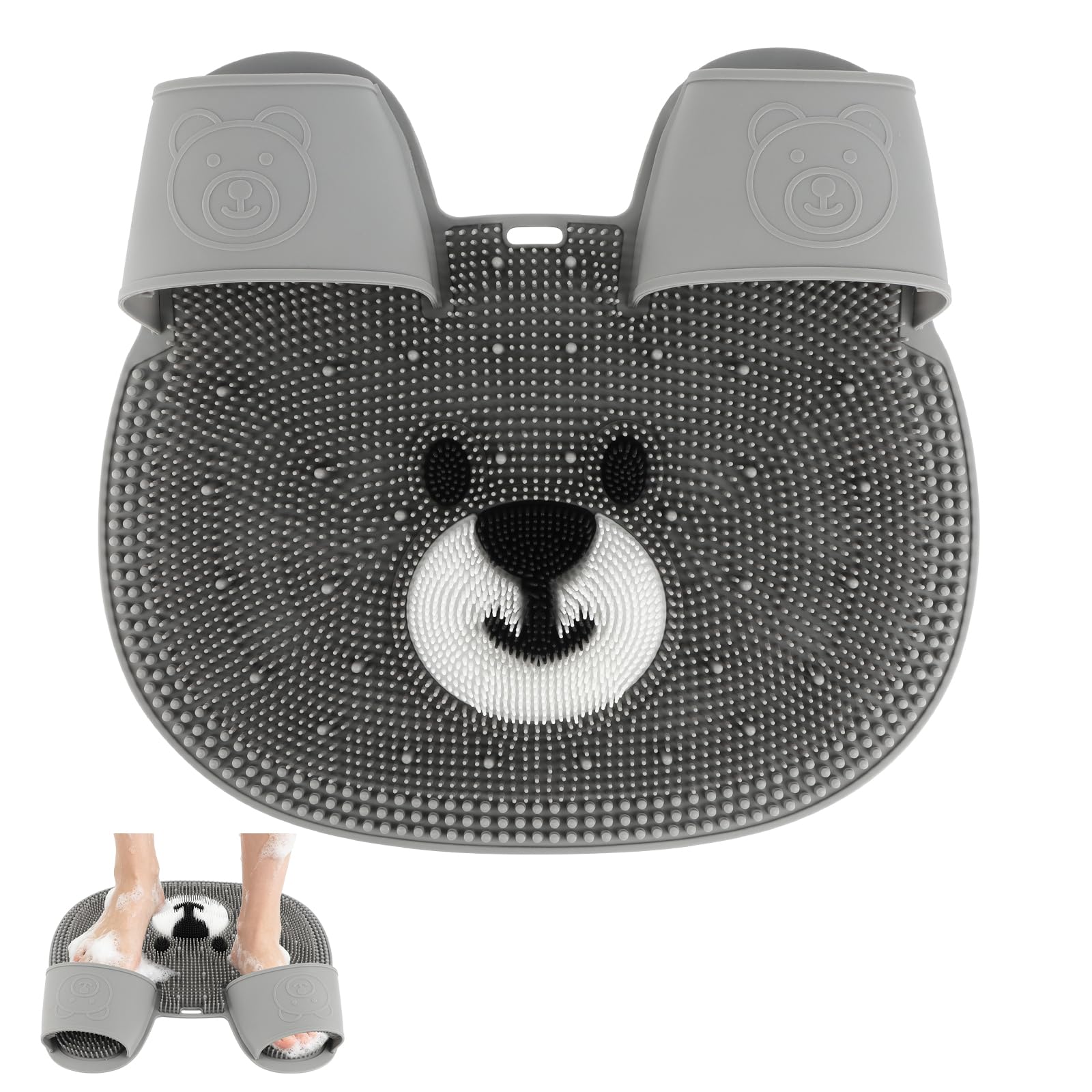 Rolcoassuns Bear Slipper Shower Foot Scrubber Mat, 16"x15" Shower Mat, Grey
