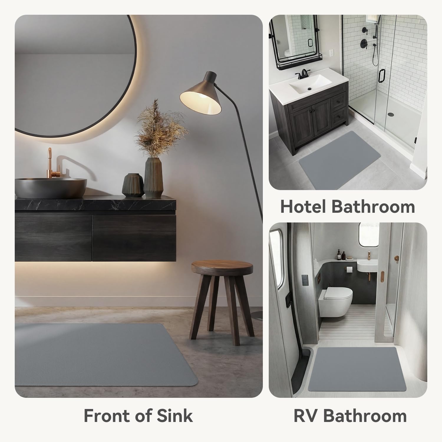 MontVoo Ultra Thin Bath Mat, Super Absorbent Bathroom Mat, Quick Drying Bath Rugs for Bathroom, Machine Washable Non-Slip Bathroom Rug Front of Bathtub, RV, Shower Room, Sink (20x32, Grey, 2Pack)