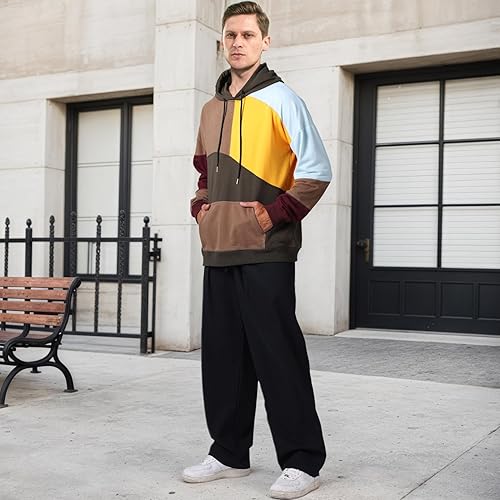 Miniatura 8 de Sudaderas con capucha de moda para hombre, sudaderas de gran tamaño, unisex, ligeras, de retazos, hip hop, sin botones