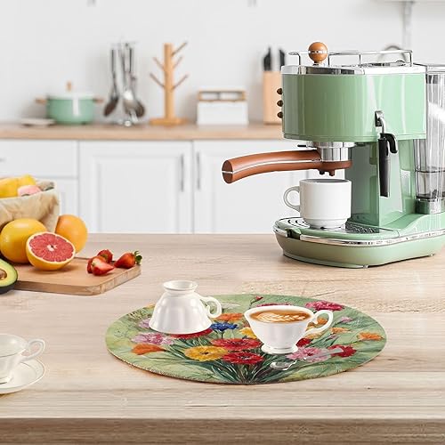 Miniatura 6 de 3 unids salvamanteles para olla caliente 15 pulgadas Pan Pad House Decor alfombrilla de cocina retro flores con pintura al óleo verde sensación
