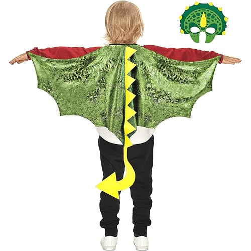 Dragon-Wings Costume for Kids Mask Dinosaur Dress Up Cape as Boys Girls Child Dino Birthday Party Favors Halloween Gifts Toys